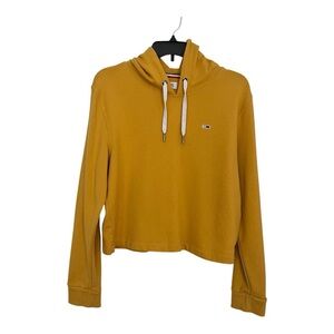 Tommy Jeans Cropped Hoodie Mustard Yellow Logo ✨ L